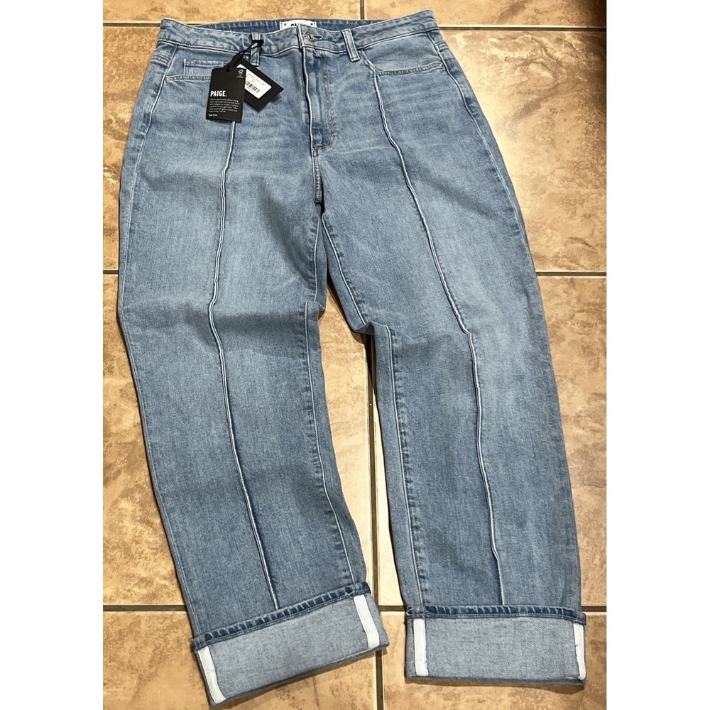 Paige Jeans Noella Malo High Rise Light Wash Denim Pintuck Rollcuff Sz 31 NWTs